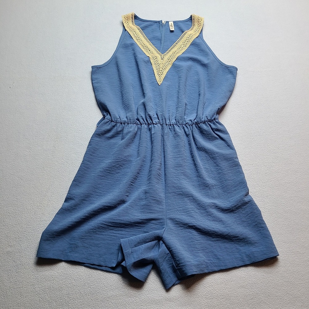 ePretty Romper Womens Large Blue Excellent Crochet Lace V-Neck SZ2-R52563